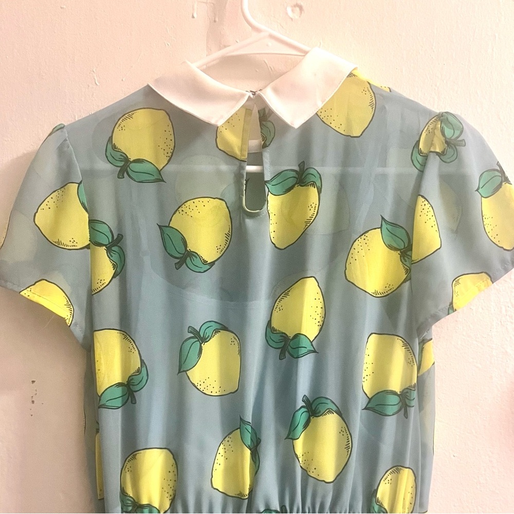 Modcloth blue & yellow lemon print swing dress with peter pan collar - Picture 12 of 16